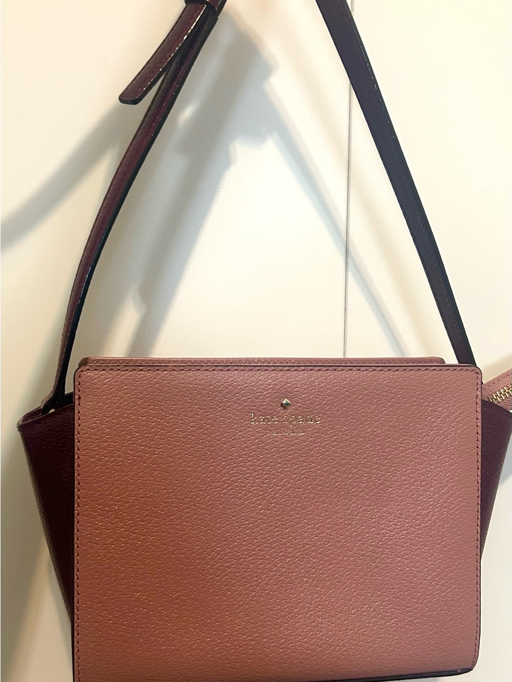 kate spade mauve and deep burgundy pebbled leather crossbody